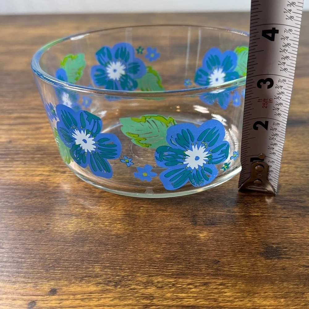 Floral Glass Bowl with Blue and Green Design